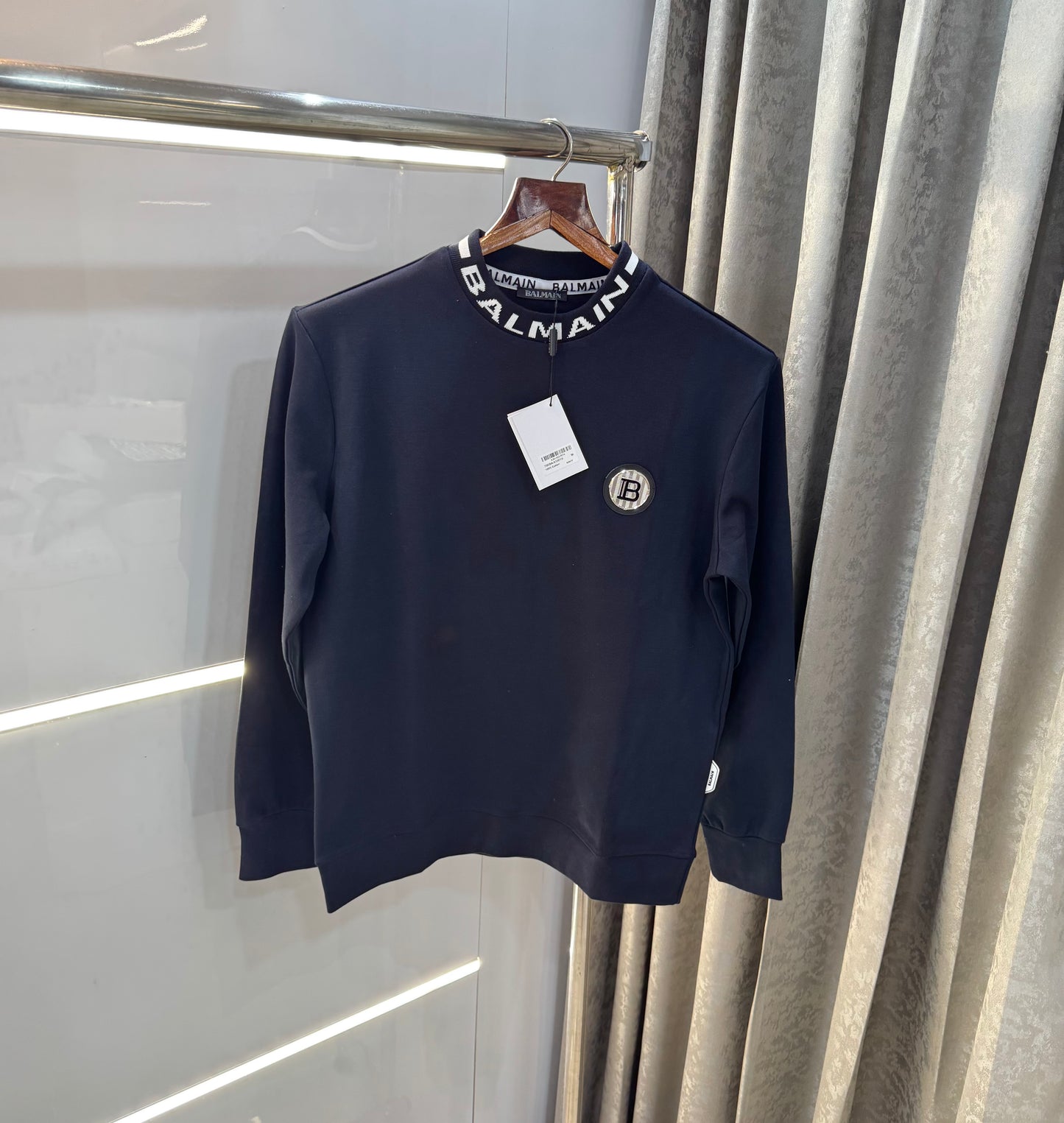 Balmain Paris Navy Blue Steel Logo Imported Premium Sweatshirt