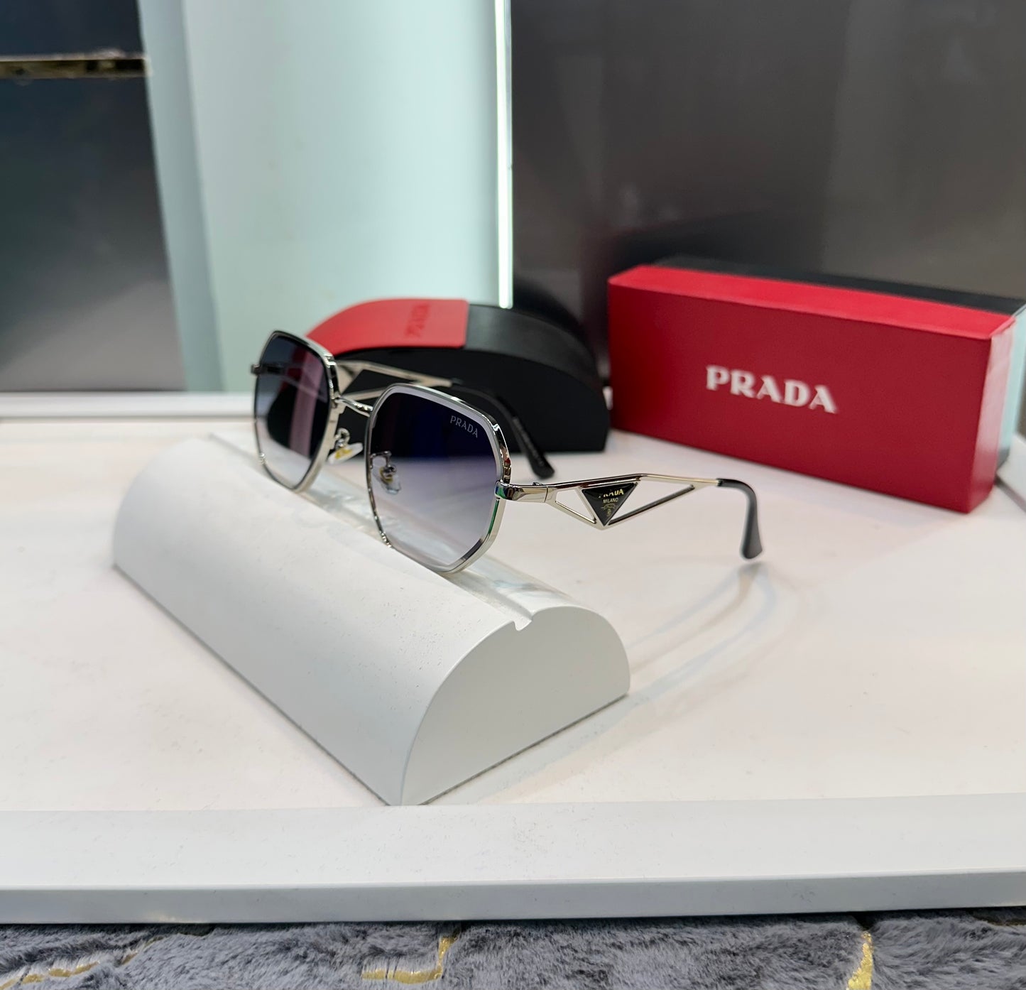 Prada Milano Silver Metal Limited Edition Luxury Shade With Original Packing