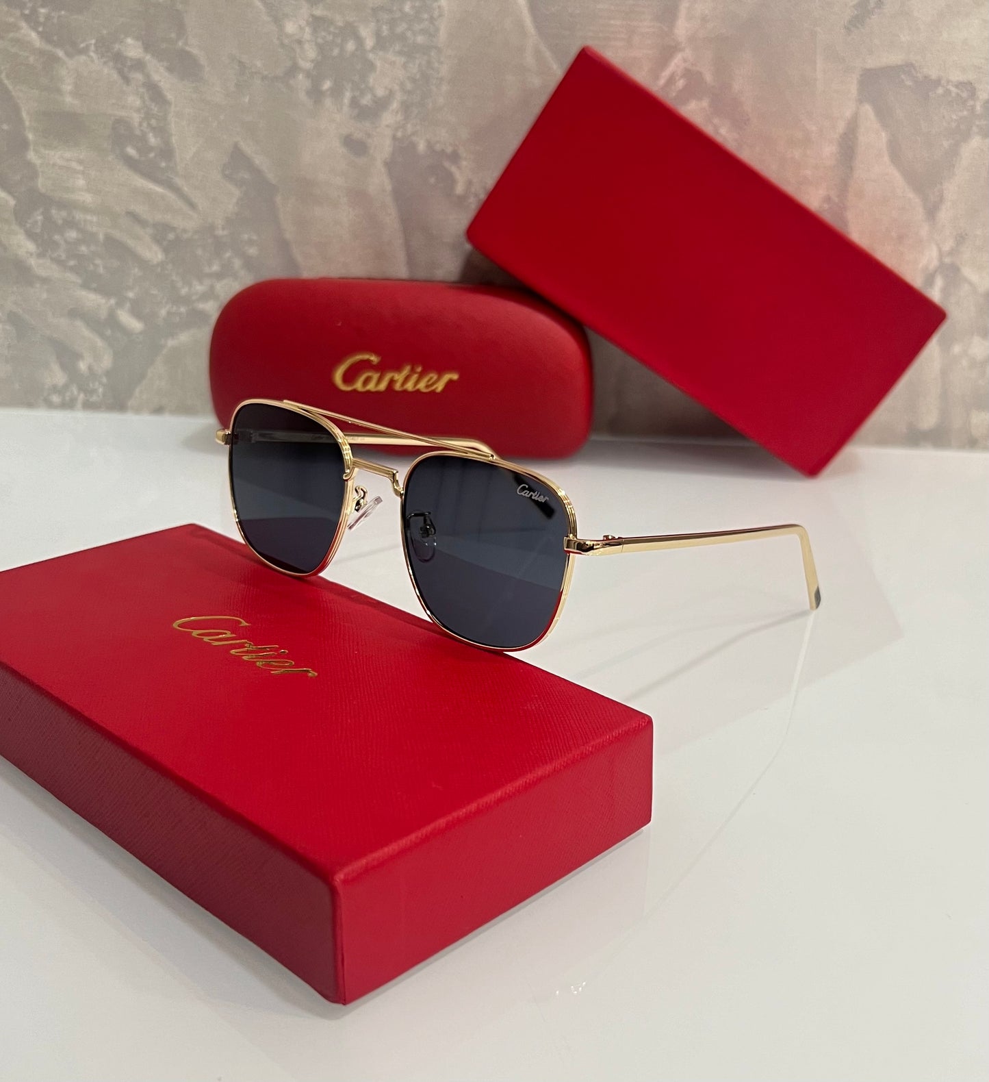 Cartier Gold Black Metal Luxury Shade With Original Box Packing