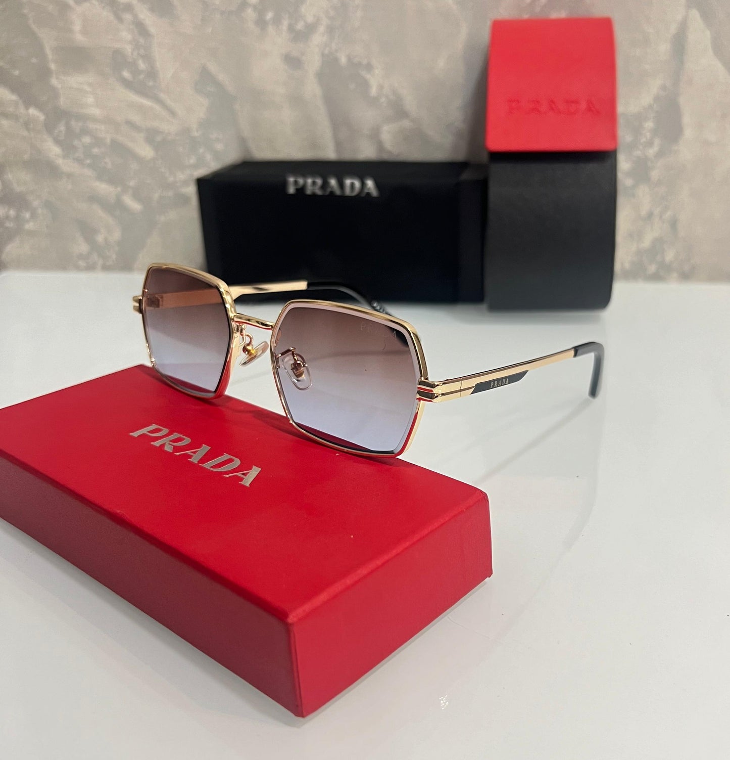 Prada Milano Gold Purple Dual Metal Luxury Shade With Original Packing