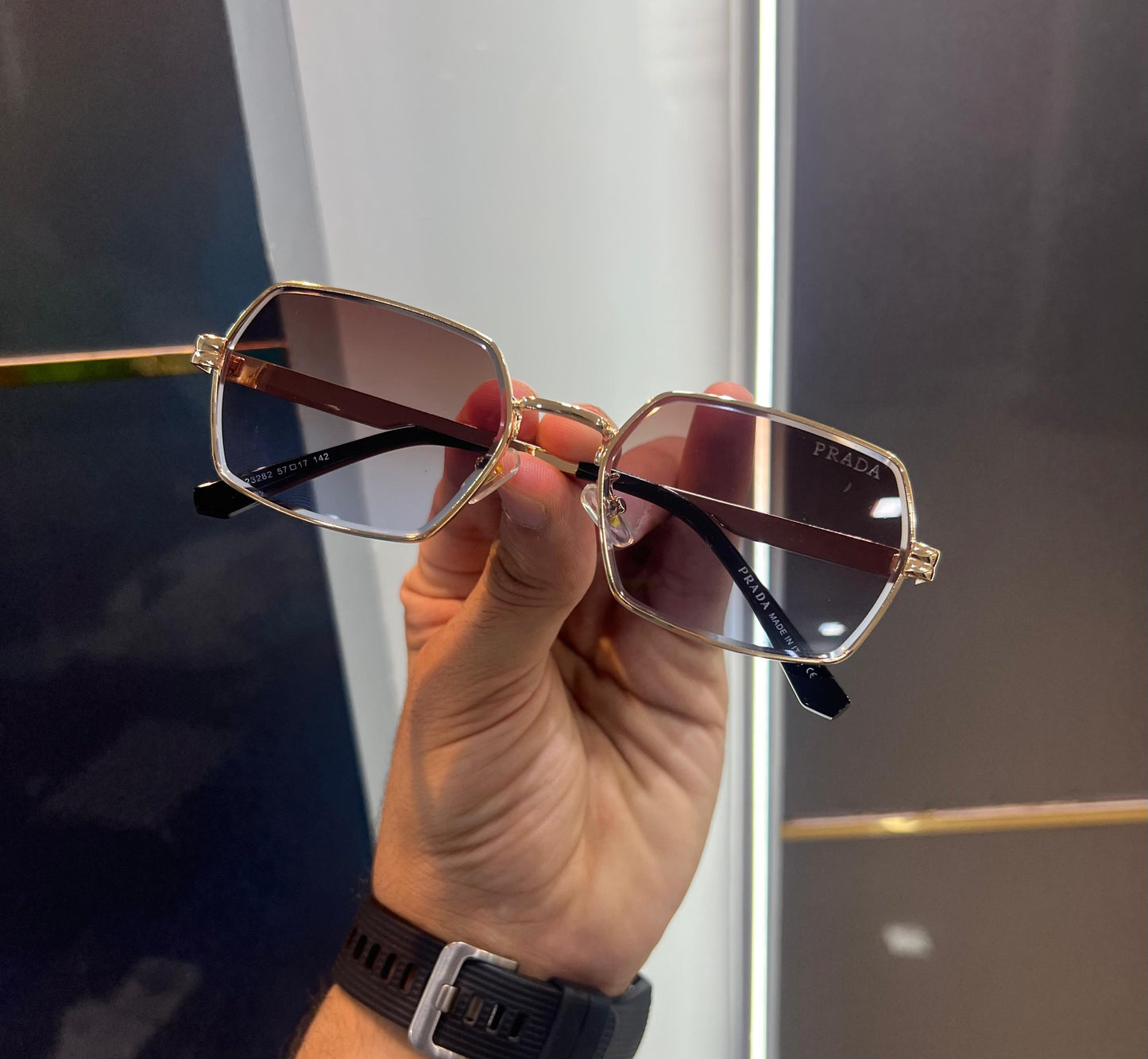 Prada Milano Gold Purple Dual Metal Luxury Shade With Original Packing