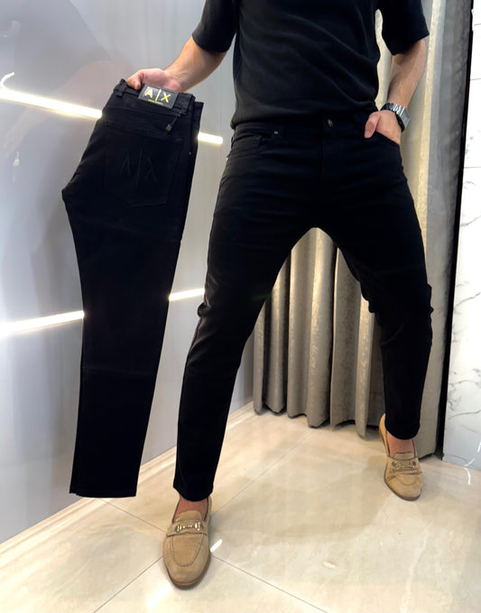 Armani Exchange Jet Black Embroidery Work Imported Hyperflex Denim