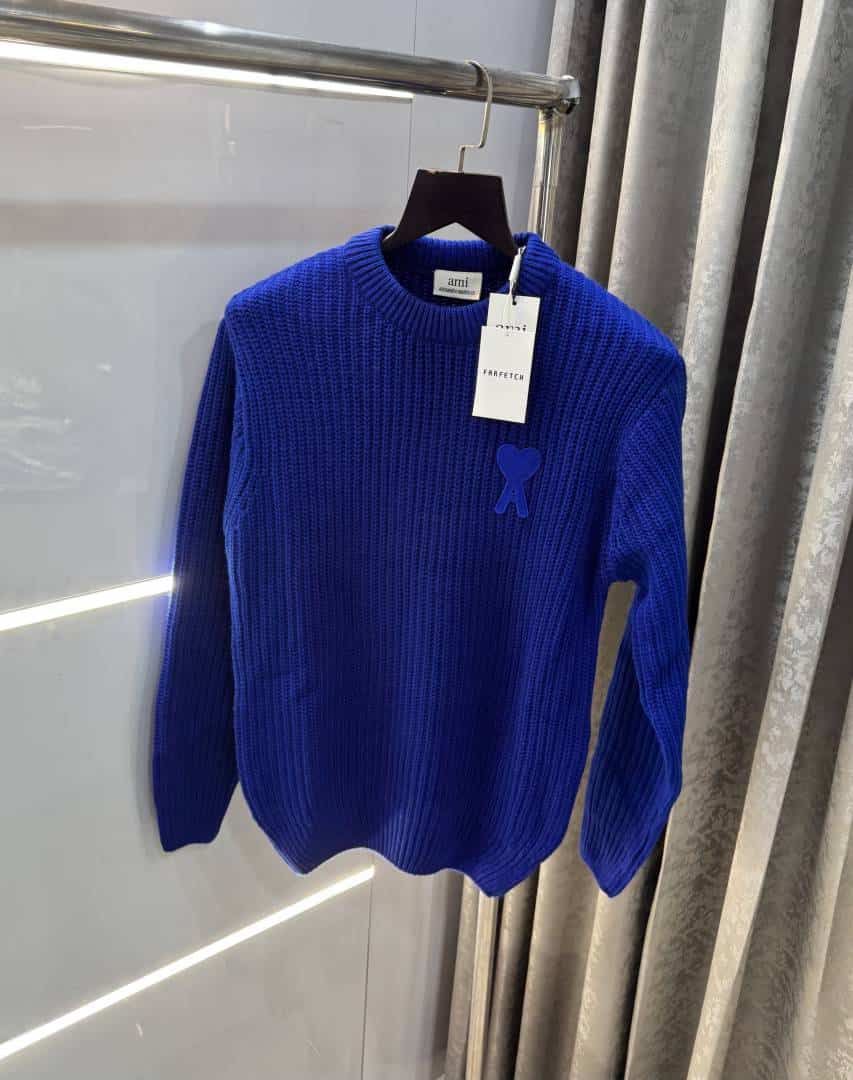 Ami Paris Blue Knitted Ultimate Imported Pull Over
