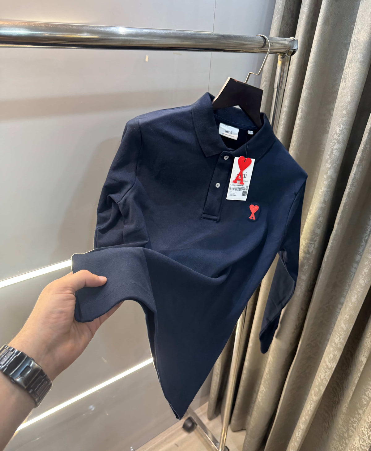 Ami  Paris Navy Blue Imported Full Sleeves Polo T-Shirt