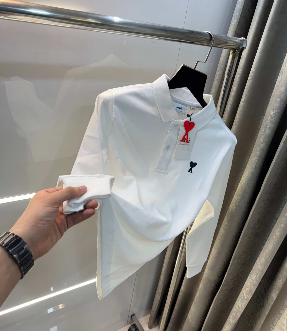 Ami  Paris White Imported Full Sleeves Polo T-Shirt