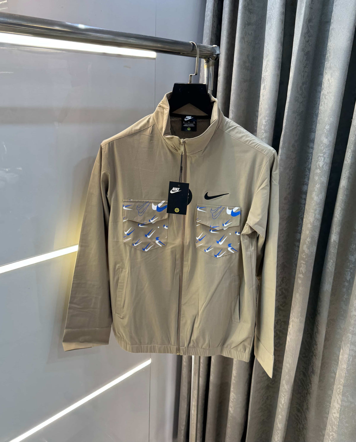 Nik e Beige Imported Premium Bomber Jacket