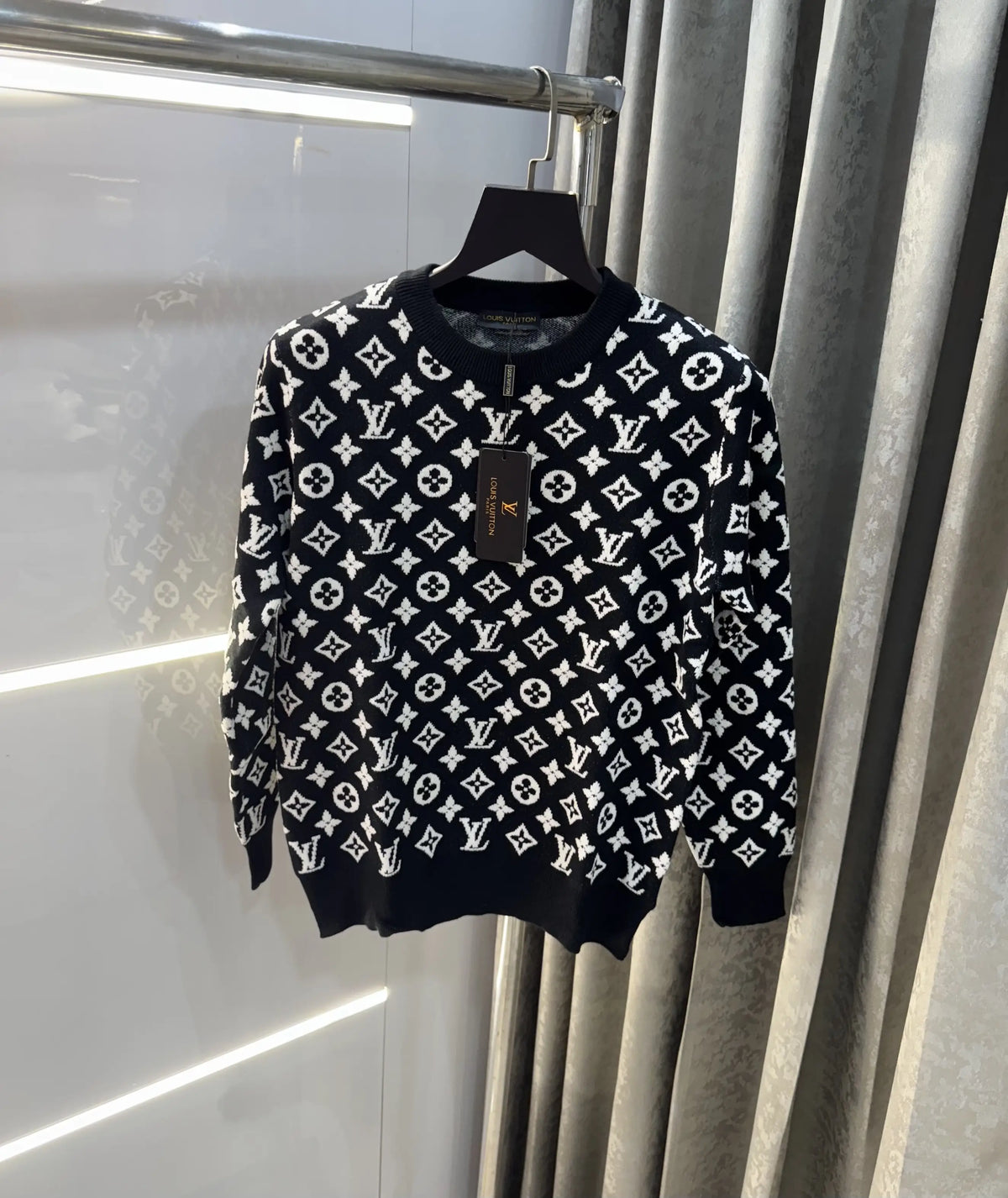 Louis  Vuitton Black EmBo...sS..ed Imported Knitted Pull Over