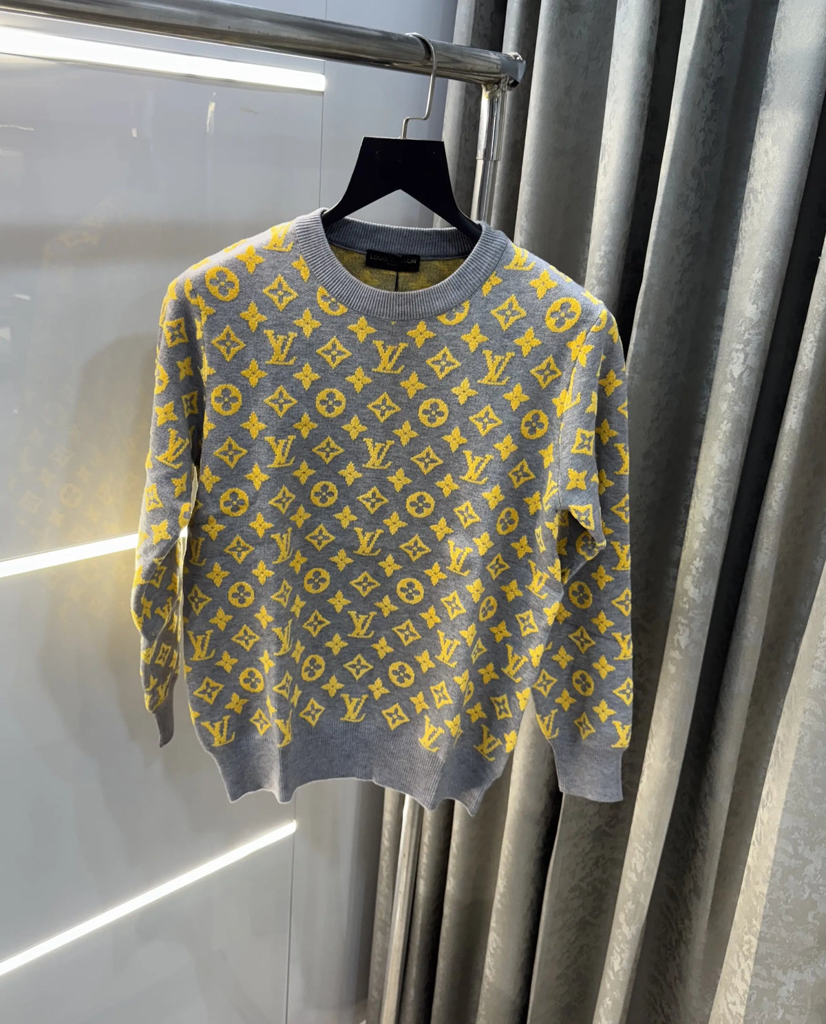 Louis  Vuitton Grey Logo Work Imported Knitted Pull Over