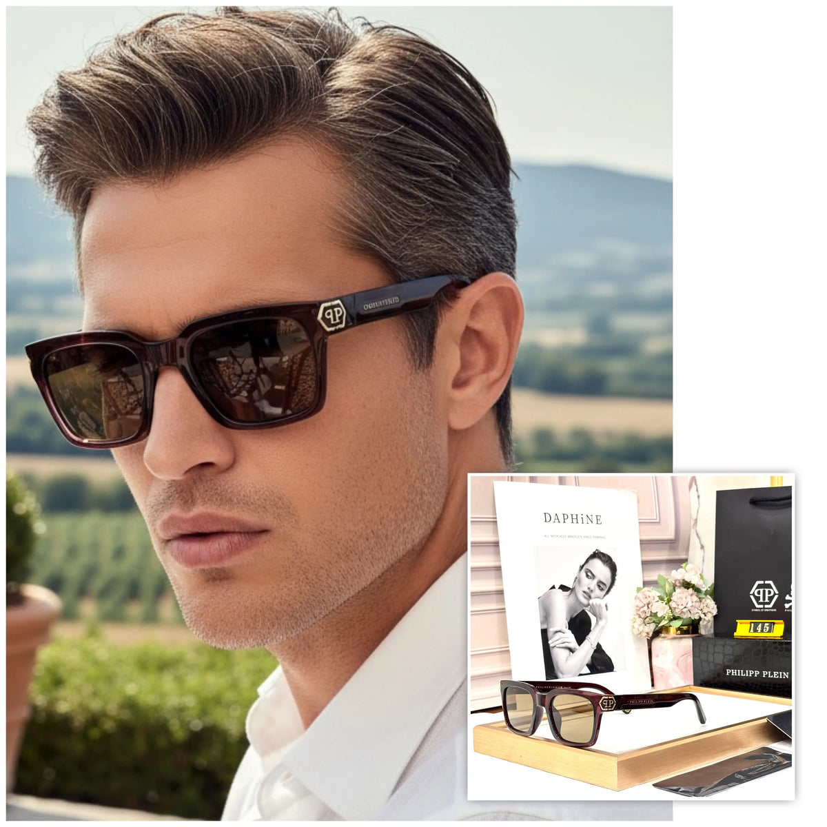 PHILIPP PLEIN GLOSSY BROWN PREMIUM QUALITY DESIGNER STORE SUPERHIT MODEL 503