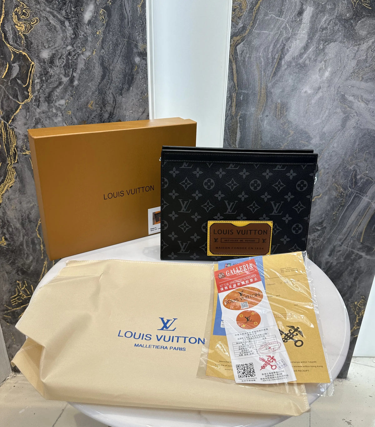Louis Vuitto n Luxury Unisex Pochette Blue With Box Beige lv1091