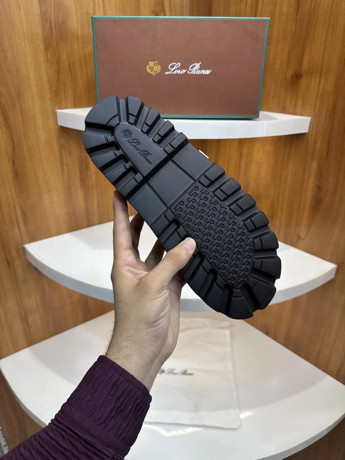 Loro_Piana Black Double Strap Luxury Slide