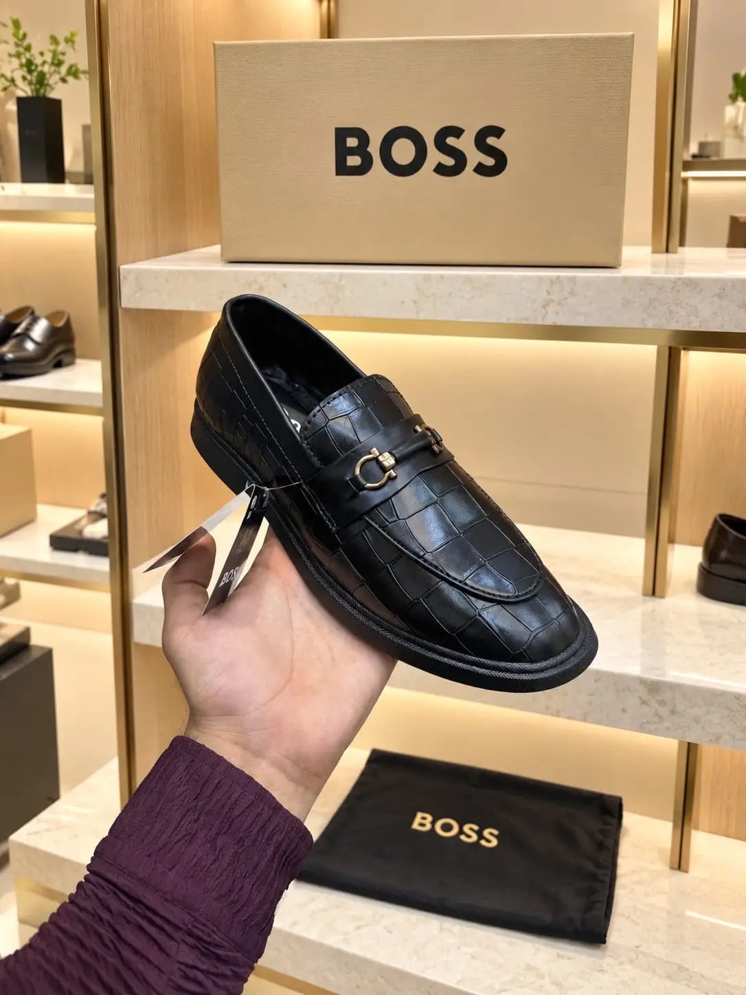 Hugo_Boss Black Metal Buckle Premium Leather Formal Loafers