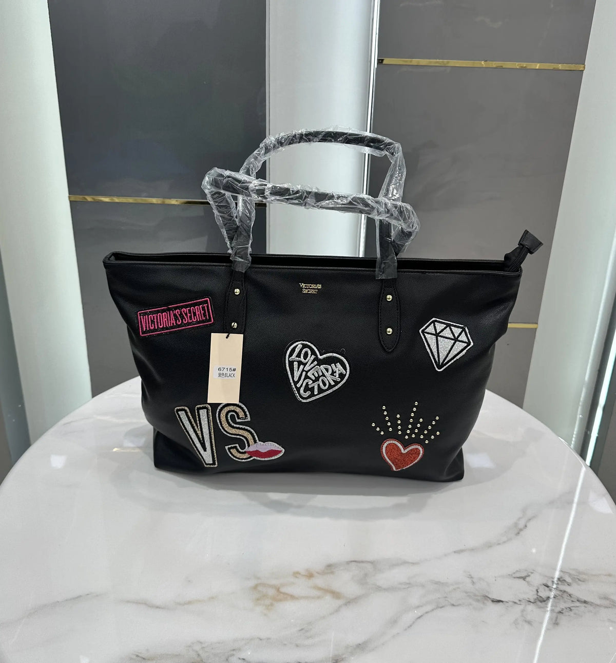 Victorias Secre t Luxury Tote Bag Black Leather vs7990