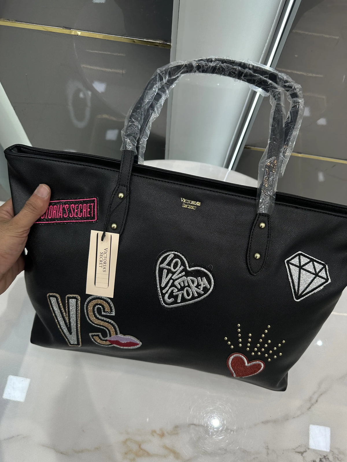 Victorias Secre t Luxury Tote Bag Black Leather vs7990