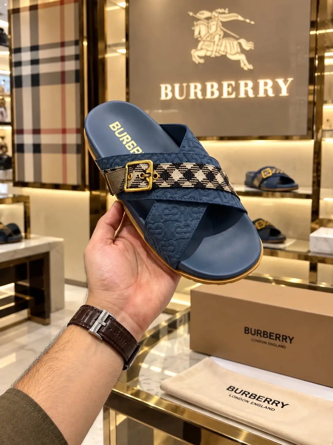 Burberry_Blue Cross Premium Monogram Luxury Slide For Men