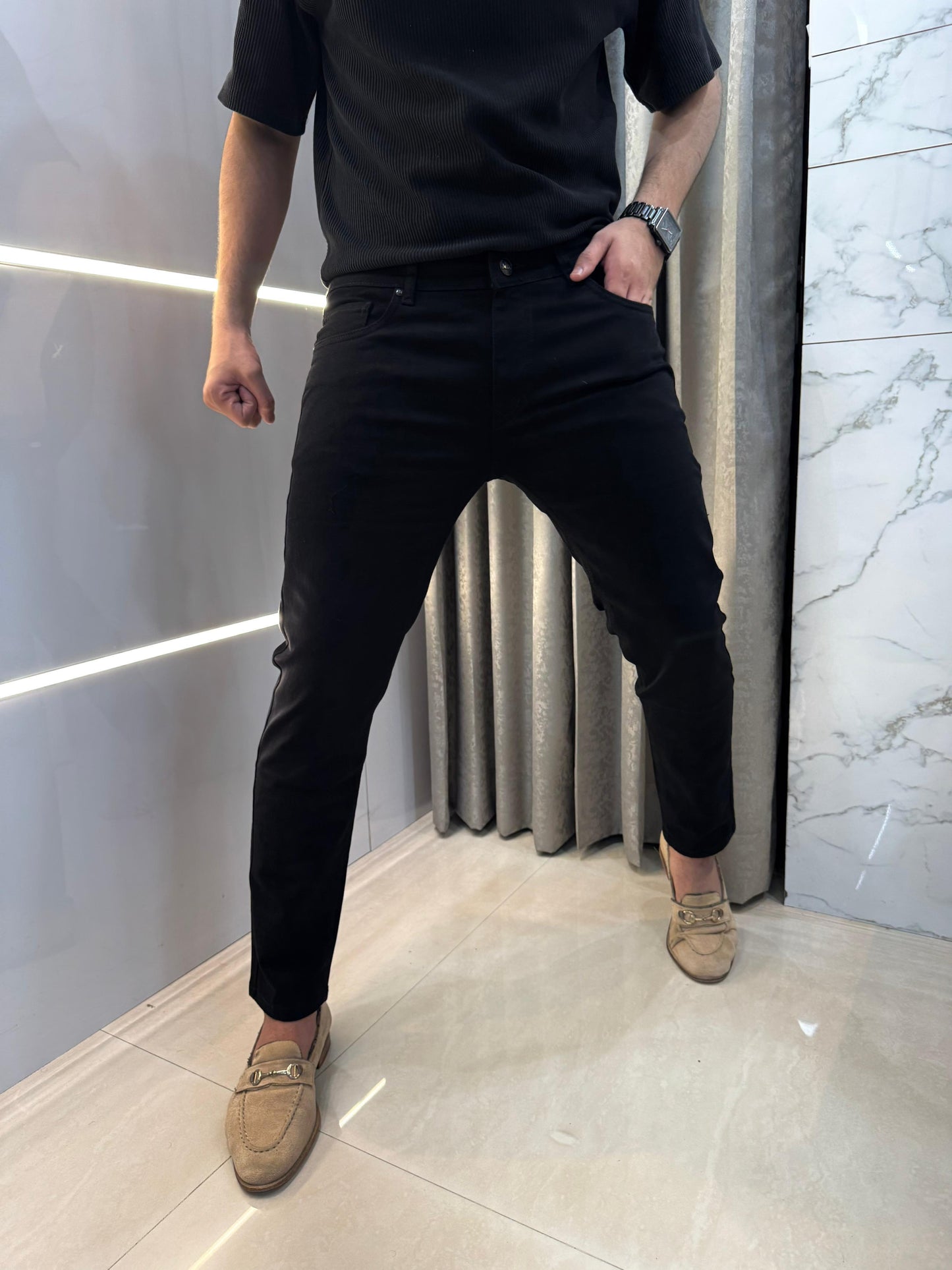 Armani Exchange Jet Black Embroidery Work Imported Hyperflex Denim