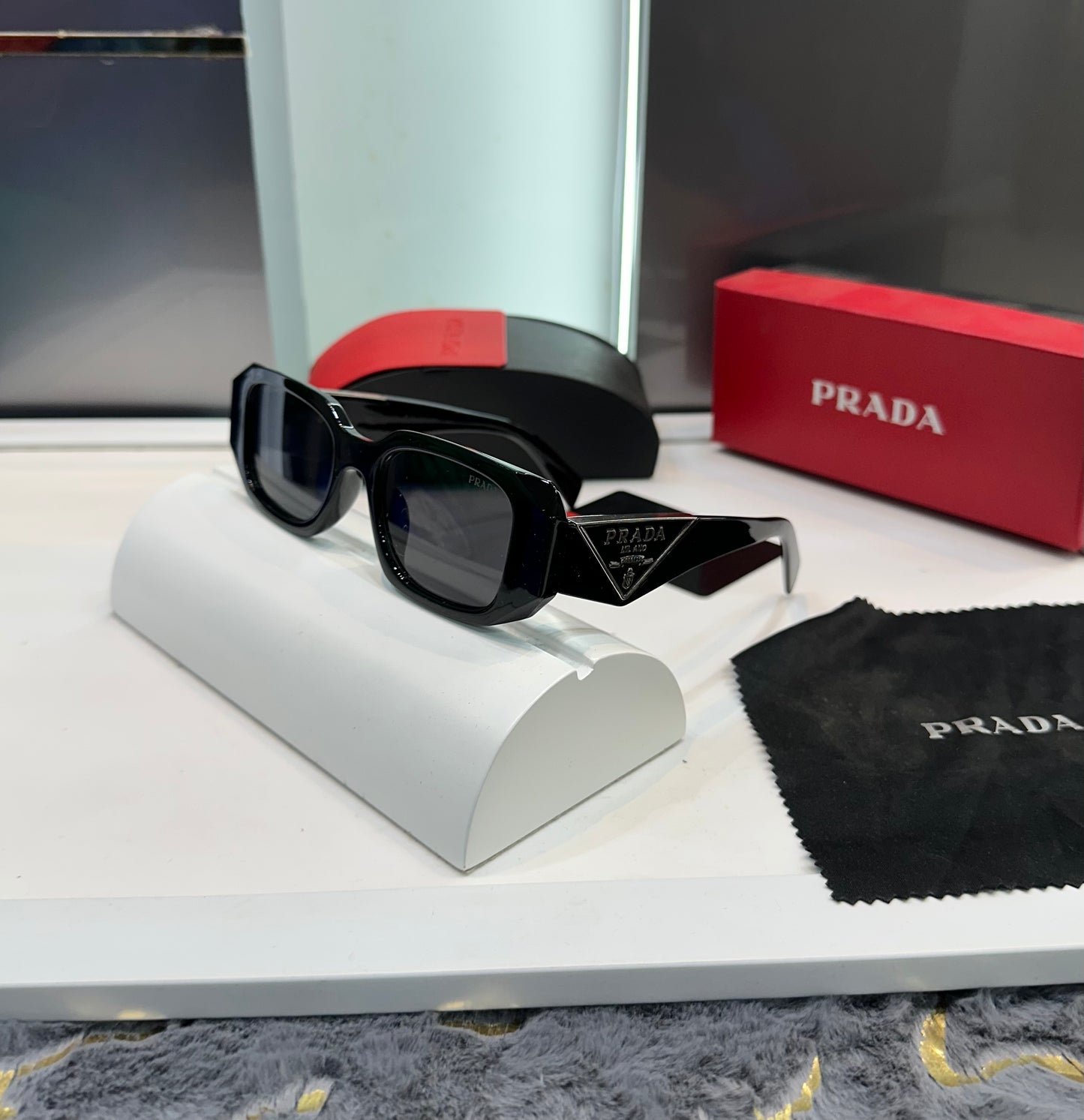 Prada Milano Black Metal Logo Limited Edition Luxury Shade With Original Packing