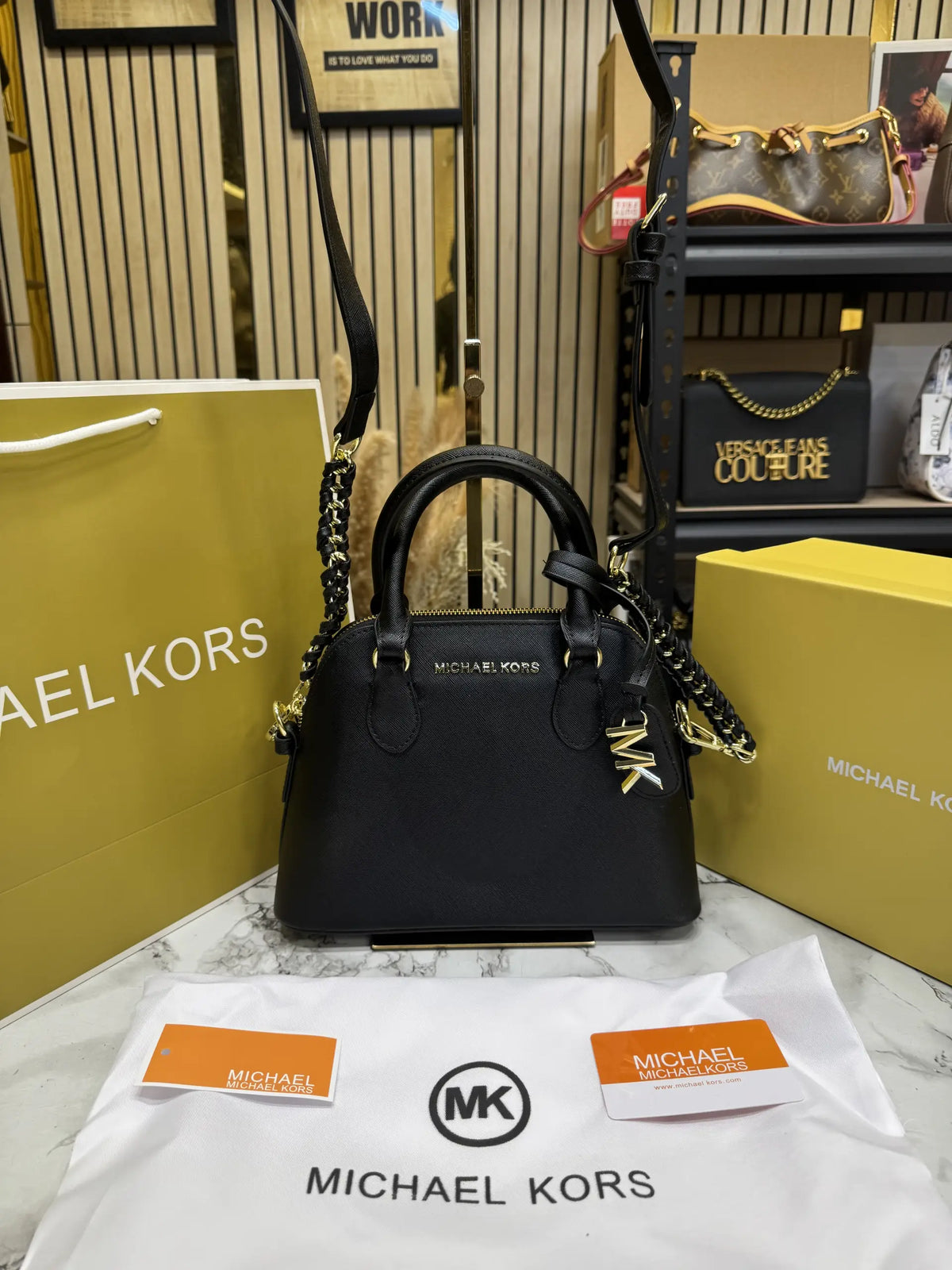 Michael Kors Veronica Satchel Bag with OG Box Dust Bag  Carry Bag Black - M05