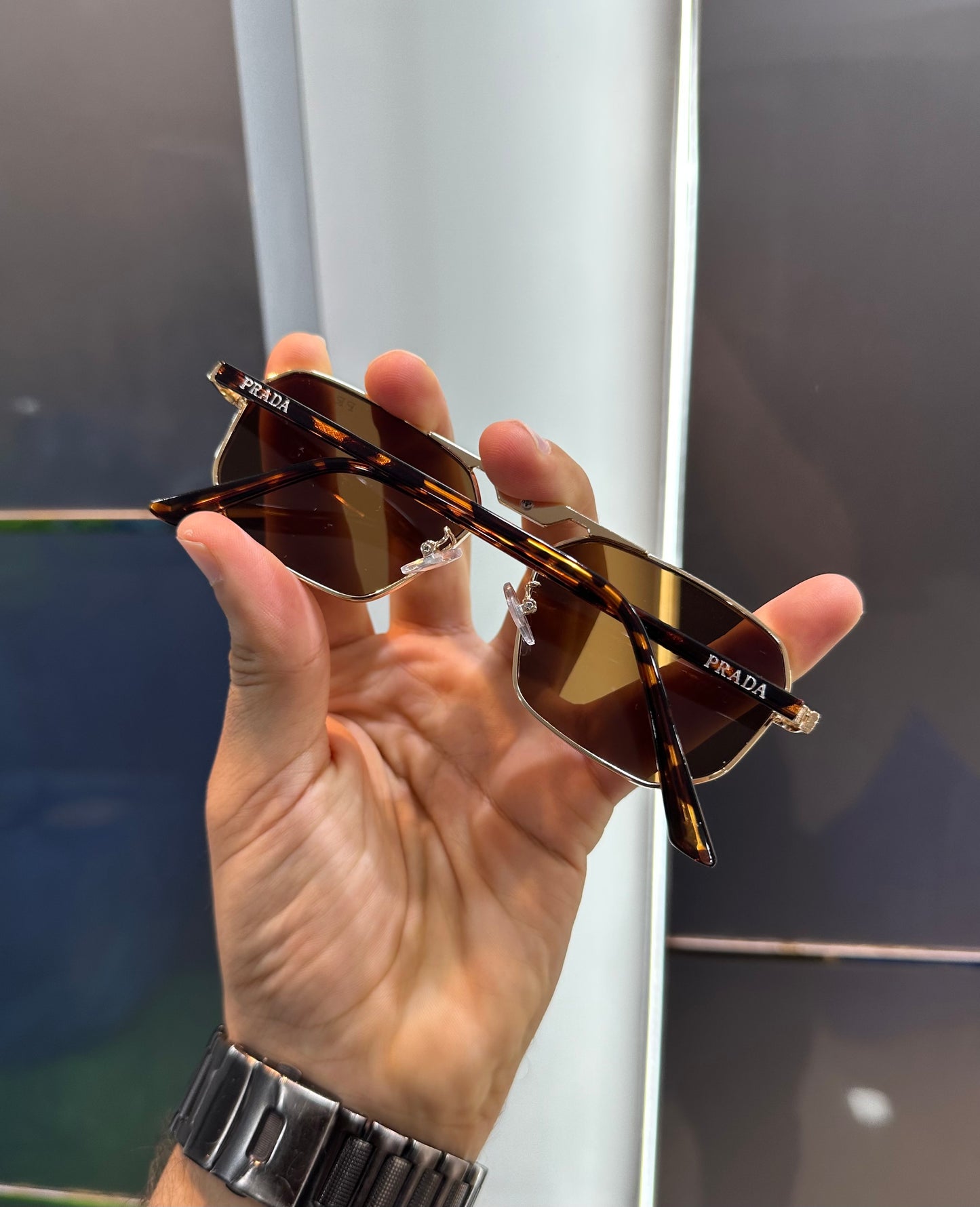 Prada Milano Brown Gold Luxury Shade With Original Box Packing