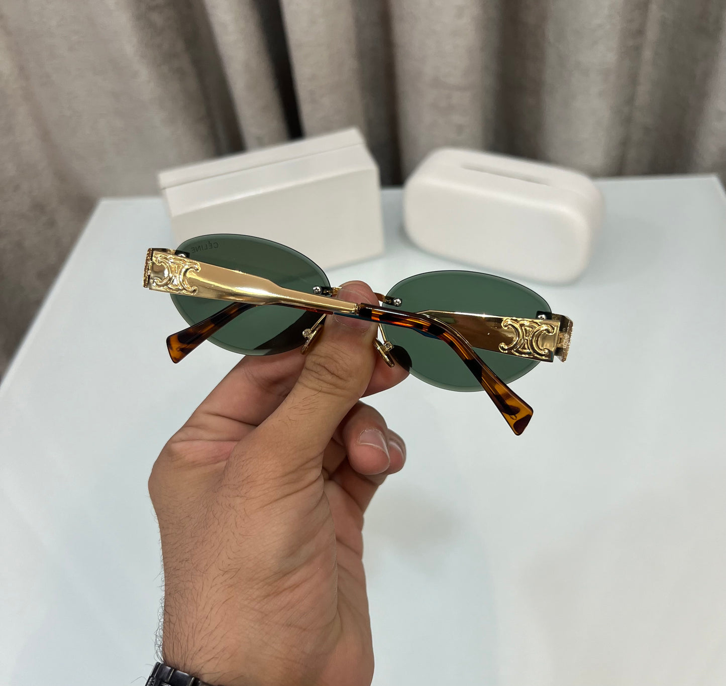 Celine Gold Green Pushpa Edition  Luxury Shade With Original Packing