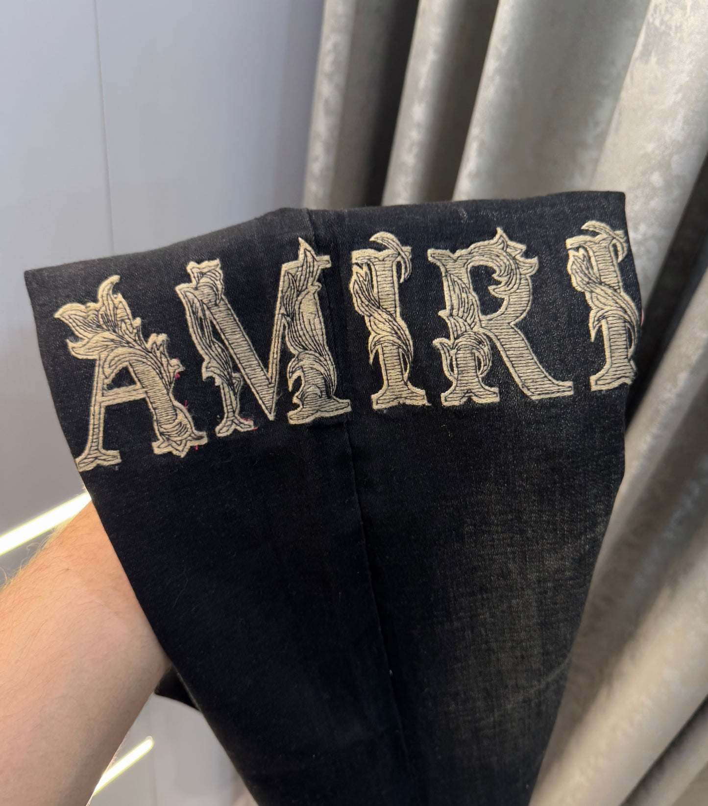 Amiri Carbon Black Embroidery Work Imported Hyperflex Denim