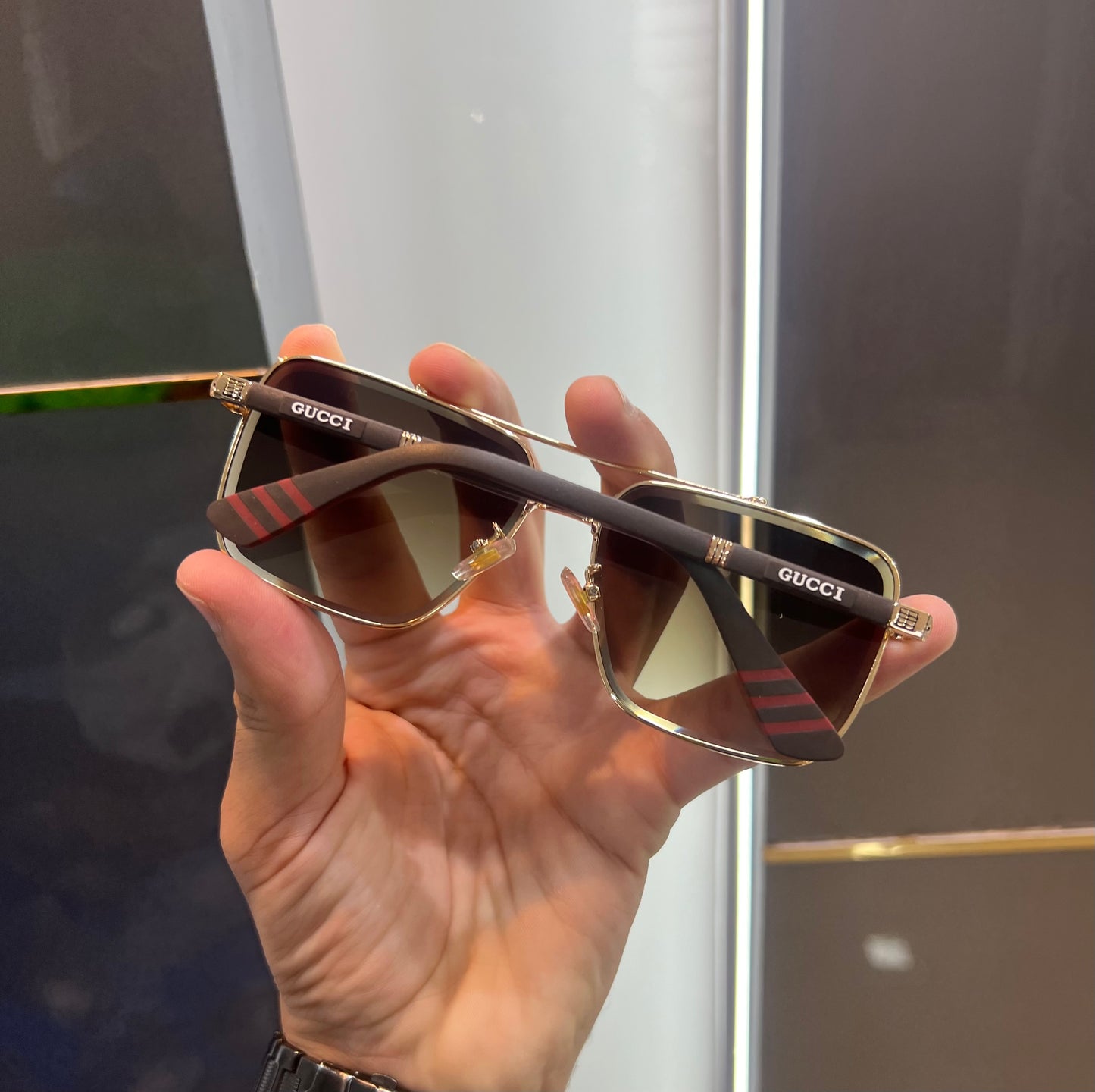 Gucci Brown Gold Metal Dual Luxury Shade With Original Packing