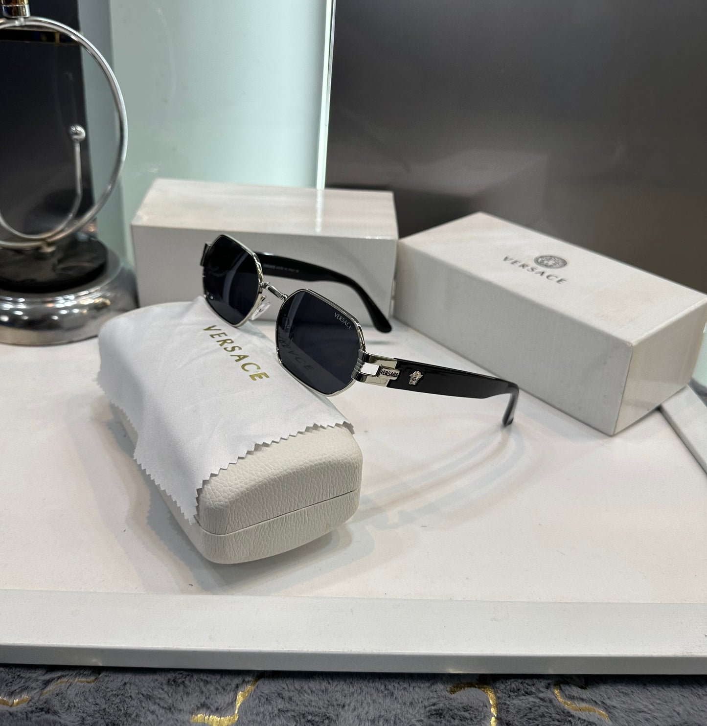 Versace Black Silver Allu Arujun Luxury Shade With Original Box Packing