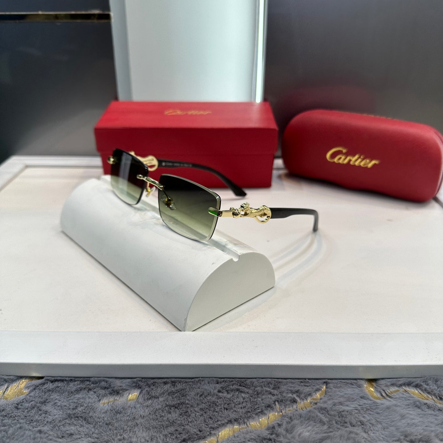 Cartier Green Jaguar Designer Limited Edition Luxury Shade With Original Packing