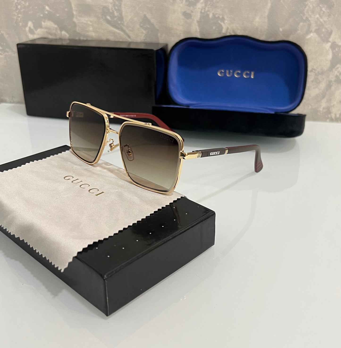 Gucci Brown Gold Metal Dual Luxury Shade With Original Packing