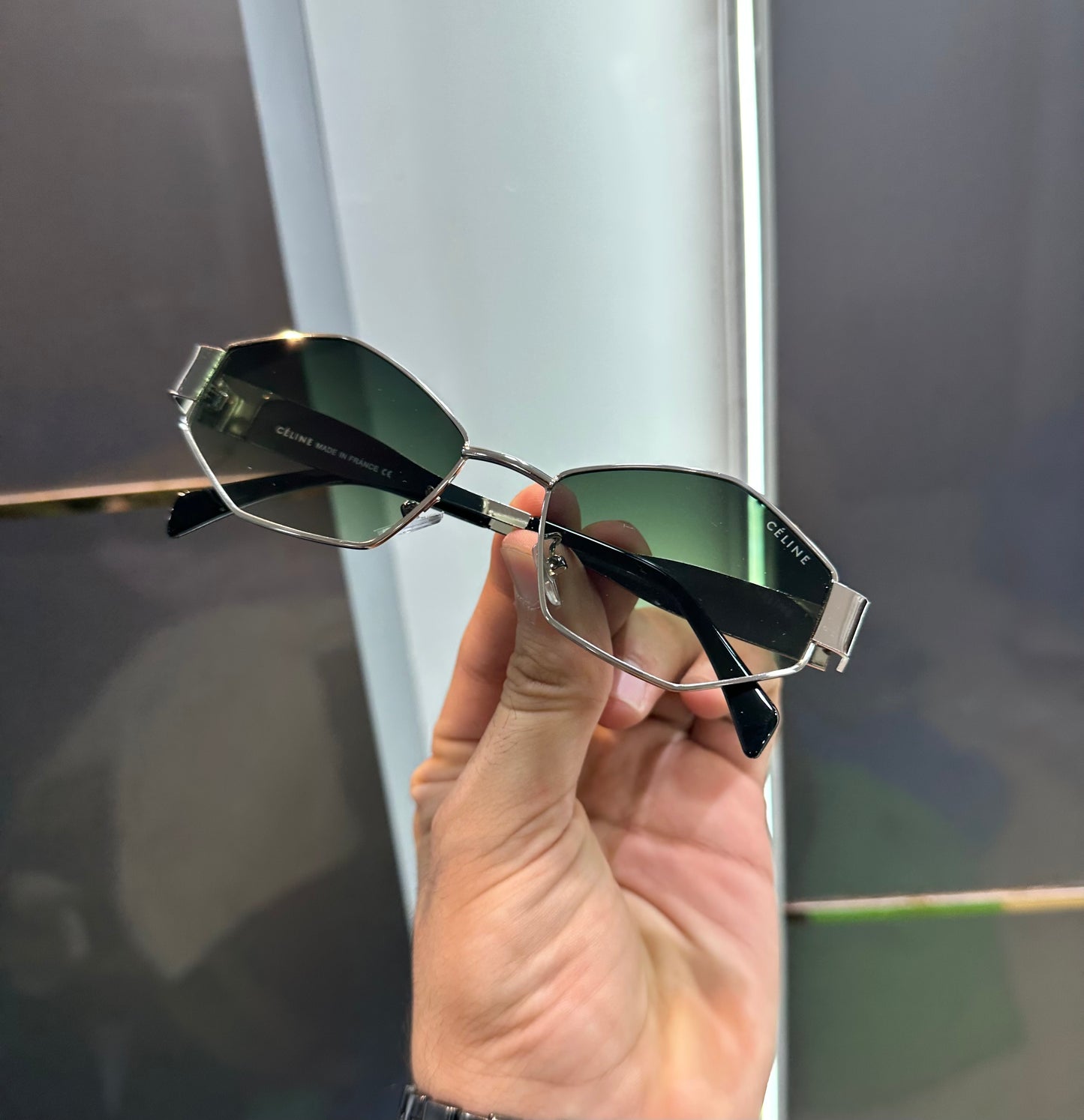 Celine Silver Green Metal Limited Edition Luxury Shade With Original Packing