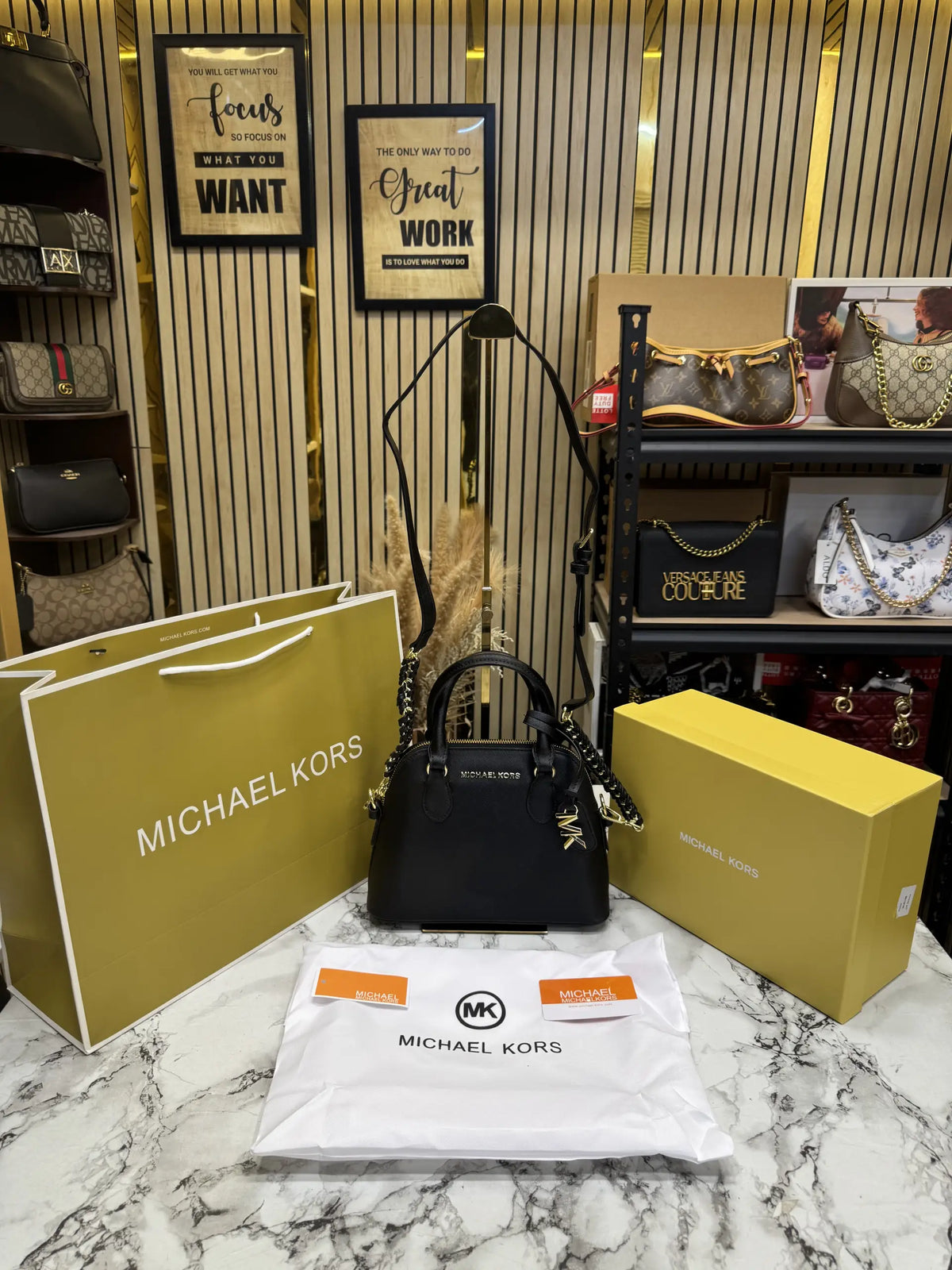 Michael Kors Veronica Satchel Bag with OG Box Dust Bag  Carry Bag Black - M05